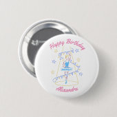 Ballett & Wimpel (Blau) Geburtstagsabzeichen Button (Vorne & Hinten)