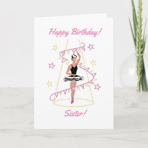 Ballett & Wimpel Schwester Geburtstag (Schwarz/Bra Karte
