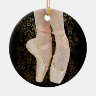 Ballett-Zehe-Schuhe - schwarzes rosa Gold Keramik Ornament
