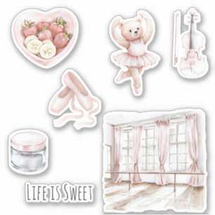 Ballettbar Teddybär Ballettschuhe Frucht Violine  Aufkleber