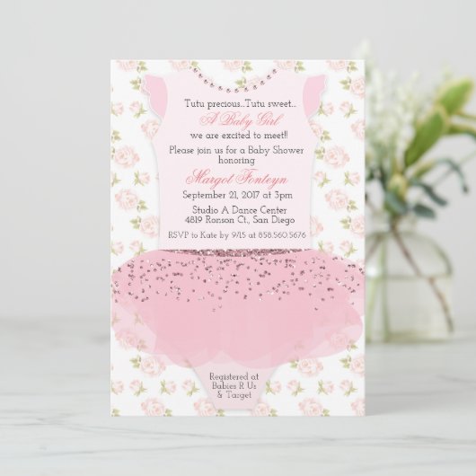 Ballettröckchen-Ballerina-Babyparty-Einladung Einladung (Stehend Vorderseite)