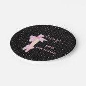 Ballettschuhe Ballerina Pink & Black Polka Dot Pappteller (Schrägansicht)