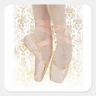 Ballettschuhe - Rosa Gold Weiß Quadratischer Aufkleber