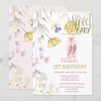 Ballettschuhe Stripe Wildblumen Geburtstag Einladung