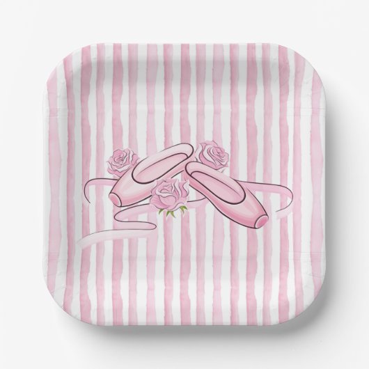 Ballettschuhe und Rosen Pink Pappteller (Vorderseite)