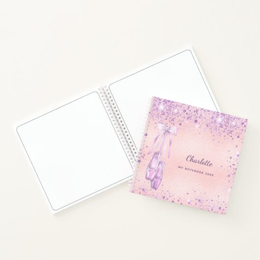 Balletttanz Rosa lila Glitzer Monogramm Notizblock (Innenseite)