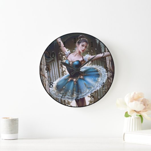 Balletttänzer in einem blauen Tutu Große Wanduhr (Zuhause)