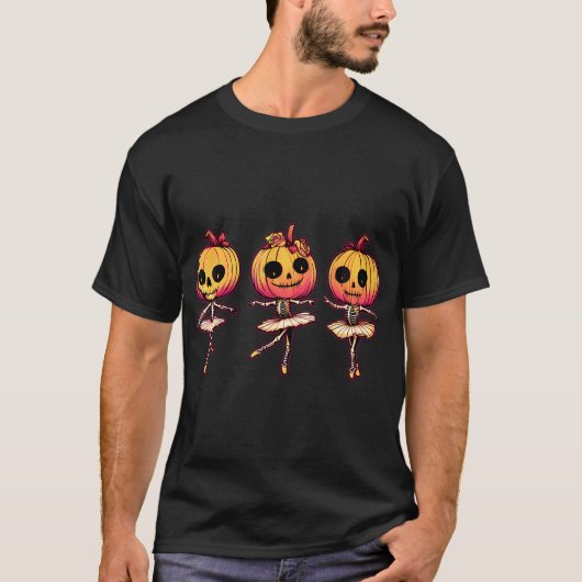 Balletttänzer Pumpkin Skelett Beängstigendes Hallo T-Shirt (Vorderseite)