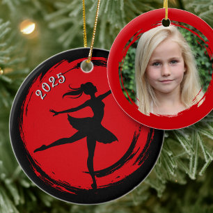 Balletttänzerin datiertes schwarz-rotes Foto-Ornam Keramik Ornament
