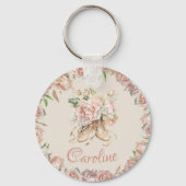 Balletttänzerin Rosa Blumenmuster Schlüsselanhänger (Rückseite)