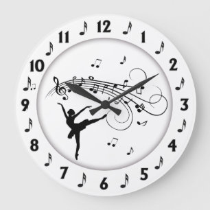 Balletttänzerin tanzt mit Musiknoten Große Wanduhr