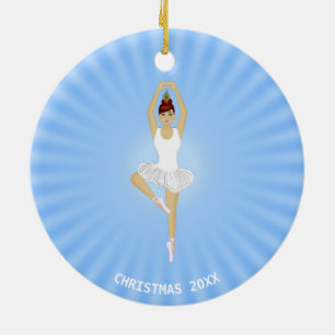 Balletttänzerin weiß auf hellblau gekleidet keramik ornament