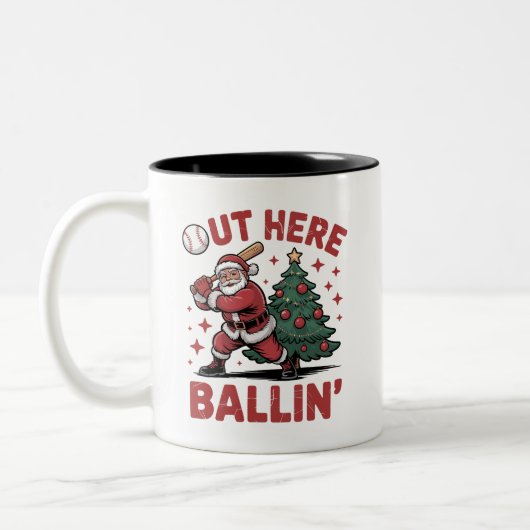 Ballin' Santa spielt Baseball Weihnachten Zweifarbige Tasse (Links)