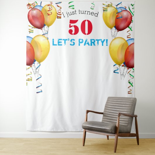 Ballon 50. Geburtstag Foto Stand Hintergrund Wandteppich (Beispiel)