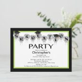 Ballon-Abschluss-Party Einladungs-Schwarz-Kappe Einladung (Stehend Vorderseite)