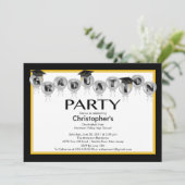 Ballon-Abschluss-Party Einladungs-Schwarz-Kappe Einladung (Stehend Vorderseite)