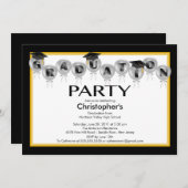 Ballon-Abschluss-Party Einladungs-Schwarz-Kappe Einladung (Vorne/Hinten)