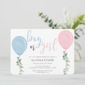 Ballon Aquarell Geschlecht offenbaren Party Einladung (Stehend Vorderseite)