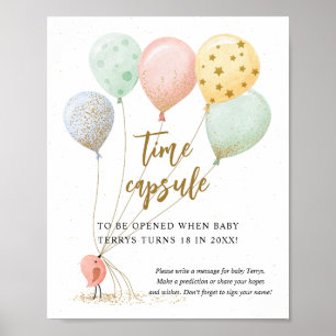Ballon Babydusche Aquarell Kapsel Poster