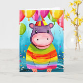 Ballon Bash Hippo: Niedliche Kindergeburtstag-Kart Karte (Gelbe Blume)