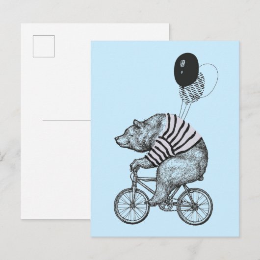 Ballon Bicycle Bear Postkarte (Vorne/Hinten)