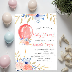 Ballon Blumen Punkte Baby Shower Einladung