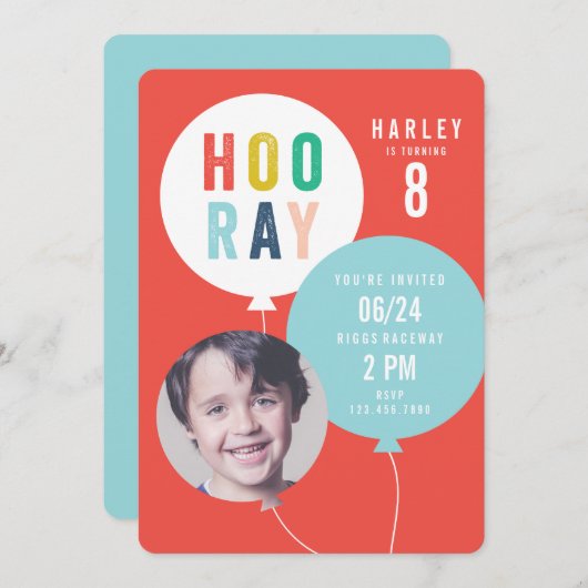 Ballon Bunch Kinder Foto Geburtstag Einladung (Vorne/Hinten)