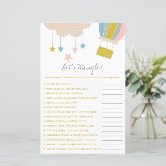 Ballon & Cloud Let's Mingle! Baby Shower Game (Stehend Vorderseite)