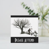 Ballon-Clown-alter Baum u. schwarze Vögel Einladung (Stehend Vorderseite)