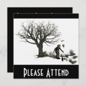 Ballon-Clown-alter Baum u. schwarze Vögel Einladung (Vorne/Hinten)