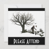 Ballon-Clown-alter Baum u. schwarze Vögel Einladung (Vorderseite)