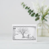 Ballon-Clown u. Raben durch gruseligen Baum - B&W Visitenkarte (Stehend Vorderseite)