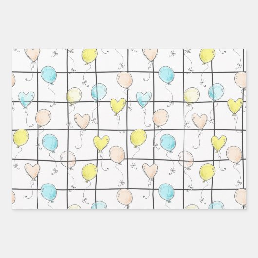 Ballon-Doodle geschlechtsneutrale Babydusche Geschenkpapier Set (Vorderseite 3)