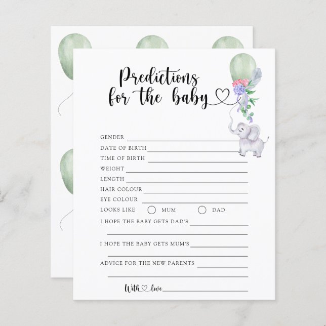 Ballon & Elephant - Baby-Vorhersagen und Ratschläg (Vorne/Hinten)