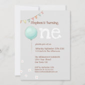 Ballon & Fahnen 1. Geburtstag Einladung (Vorderseite)