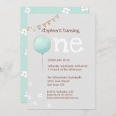 Ballon & Fahnen 1. Geburtstag Einladung (Vorne/Hinten)