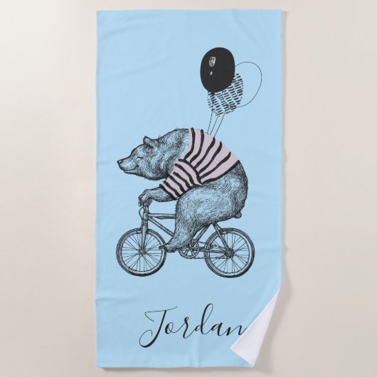 Ballon-Fahrrad-Bär | addieren Ihren Namen Strandtuch (Vorderseite)