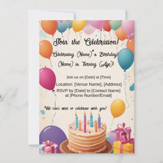 Ballon gefüllt Geburtstag Freude! Einladung (Vorderseite)