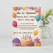 Ballon gefüllt Geburtstag Freude! Einladung (Stehend Vorderseite)