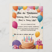 Ballon gefüllt Geburtstag Freude! Einladung (Vorne/Hinten)