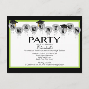 Ballon Graduation Party Einladung Black Grad Cap