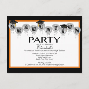 Ballon Graduation Party Einladung Black Grad Cap