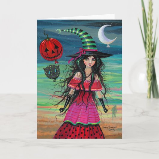 Ballon-Hexe-Halloween-Fantasie-Kunst Karte (Vorderseite)