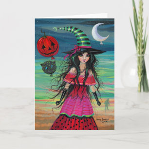 Ballon-Hexe-Halloween-Fantasie-Kunst Karte