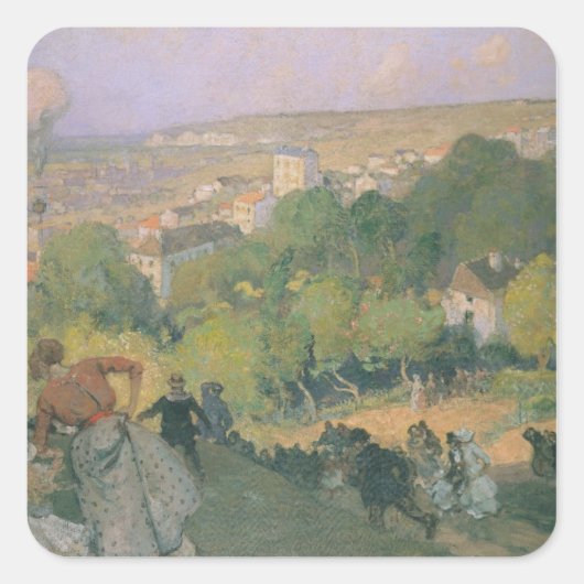 Ballon Landing at Pre St-Gervais, c.1885 Quadratischer Aufkleber (Vorderseite)