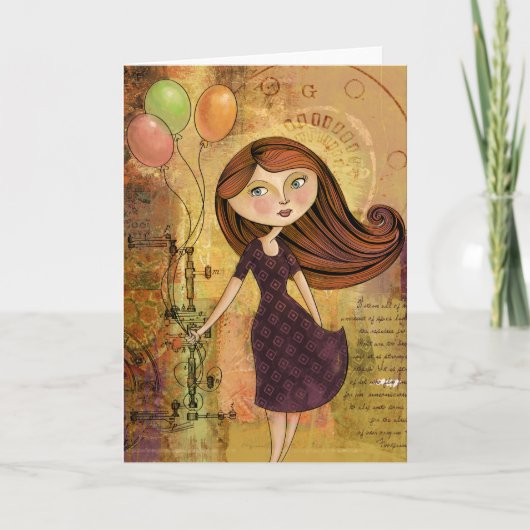 Ballon-Mädchen-Digital-Collagen-Raum-Gruß-Karte Karte (Vorderseite)