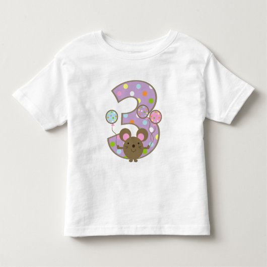 Ballon-Mäuselila 3. Geburtstags-T - Shirt (Vorderseite)