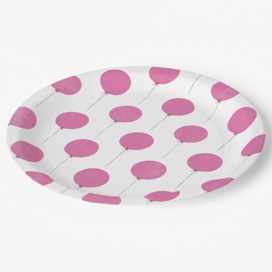 Ballon Paper Plate - Fuchsia Pappteller (Schrägansicht)