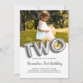 Ballon Text Zweites Geburtstag Foto Personalisiert Einladung (Vorderseite)