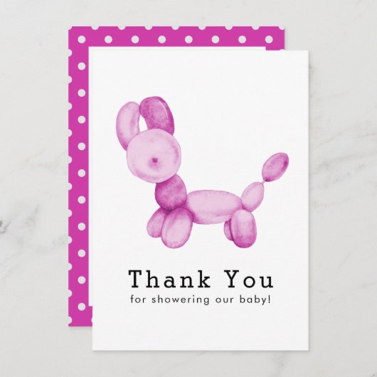 Ballon-Tier, Rosa, Mädchen, Babyparty Dankeskarte (Vorne/Hinten)